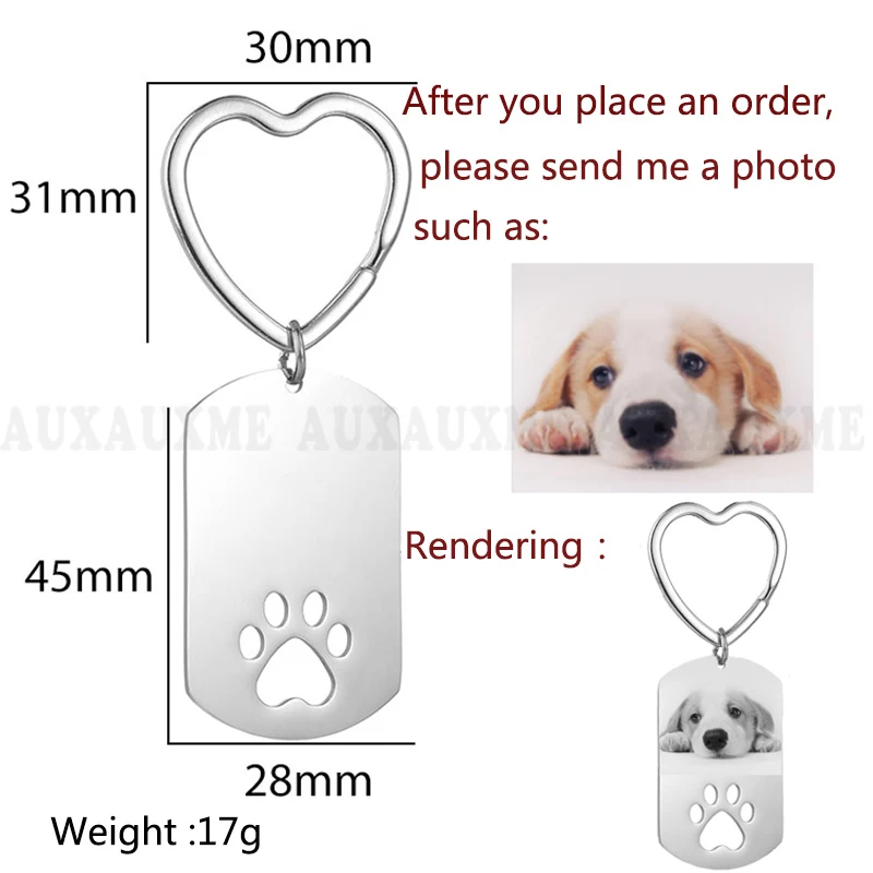 Auxauxme на заказ DIY Dog Tag фото брелок из нержавеющей стали выгравированный имя для