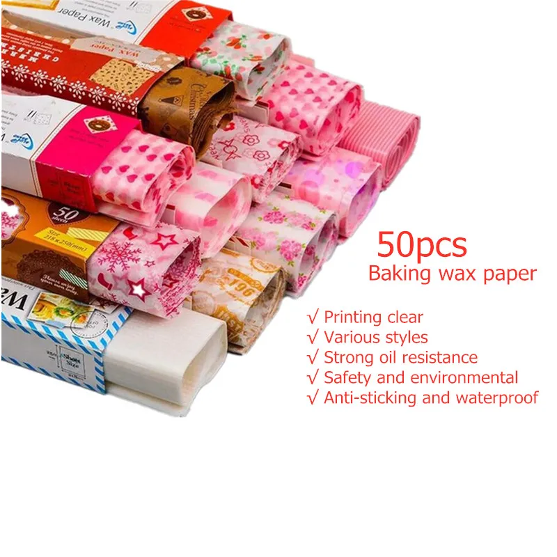 

50Pcs/Bag Kitchen Wax Paper Food Grade Letters Printed Wrapping Baking Papers For Bread Candy Cake Burger Fries Oilpaper