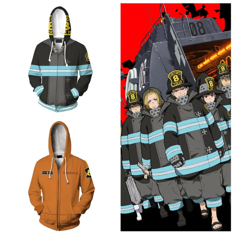 Аниме пожарная Сила Косплей Леонарда Бернса на молнии толстовка одежда для