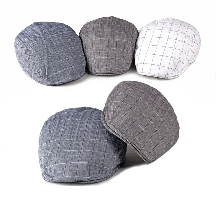 

Holiday Men Newsboy Male Spring Beret Hats spring and summer new thin section breathable beret visor cotton and linen plaid