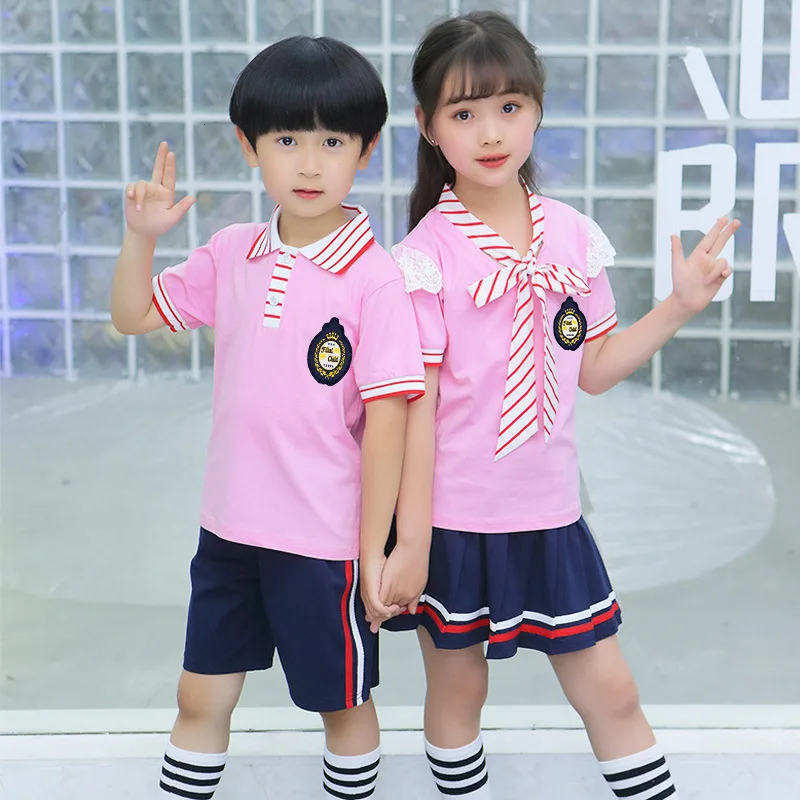 

100-180cm Kids School Uniforms Korea British Boys Girls cotton Clothing Set Primary Student Class Wear Performance Costumes