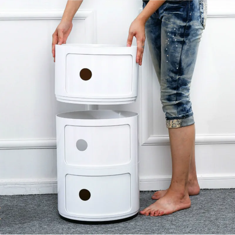 Nordic simple ABS bedside storage cabinet modern sofa bedroom Nightstands 2 / 3 tier round Modern Living Room | Дом и сад