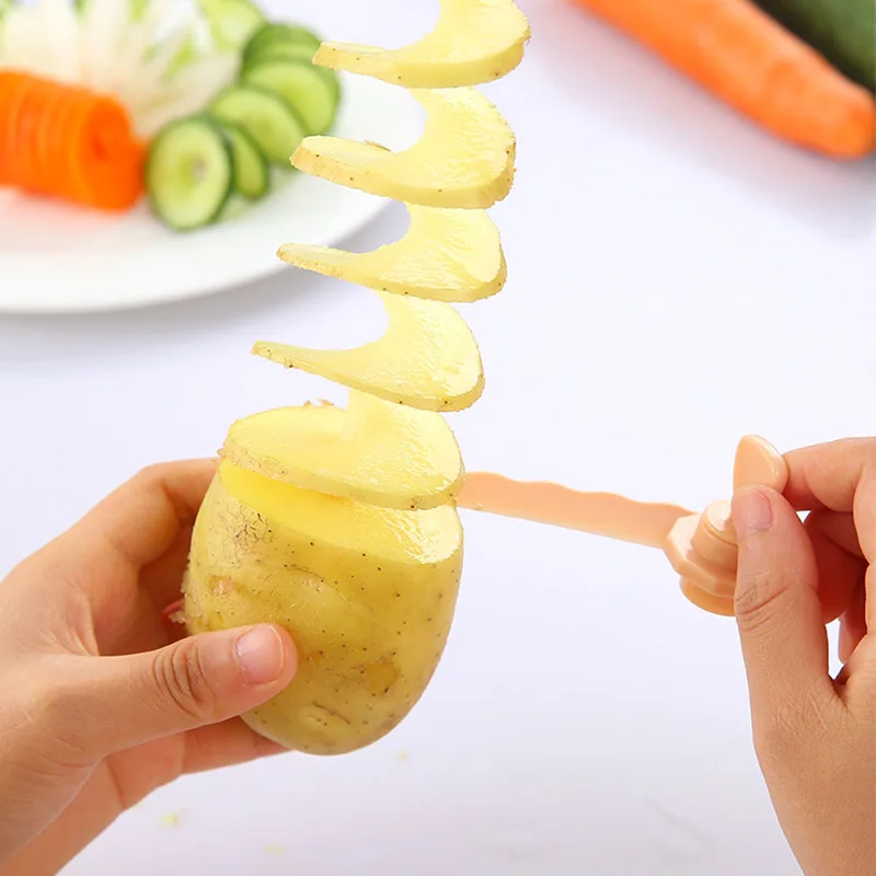 

Kitchen Gadgets DIY Potato Spiral Cutter String Rotate Potato Chips Tower Slicer Manual Twisted Potato Cutter Useful Accessories