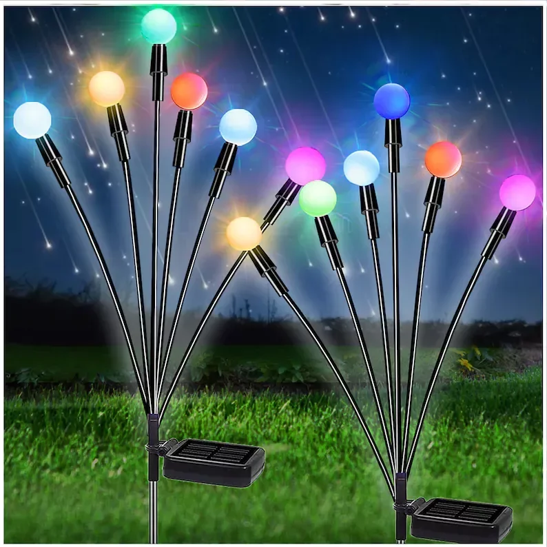 Solar Garden Lights, Starburst Swaying Light - Swaying When Wind Blows, Solar Lights Outdoor Decorative, Color Changing RGB Ligh