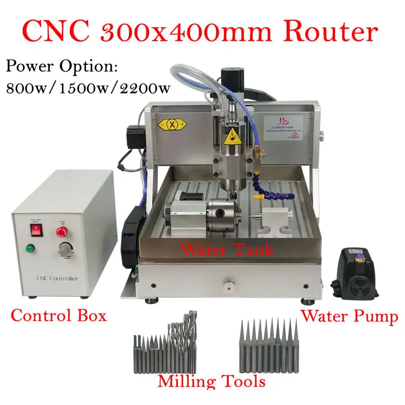 

LY CNC 3040 800W 1500W 2200W Wood Router Metal Engraving Milling Machine 4 Axis USB Port with Water Tank and Water Pump Engraver