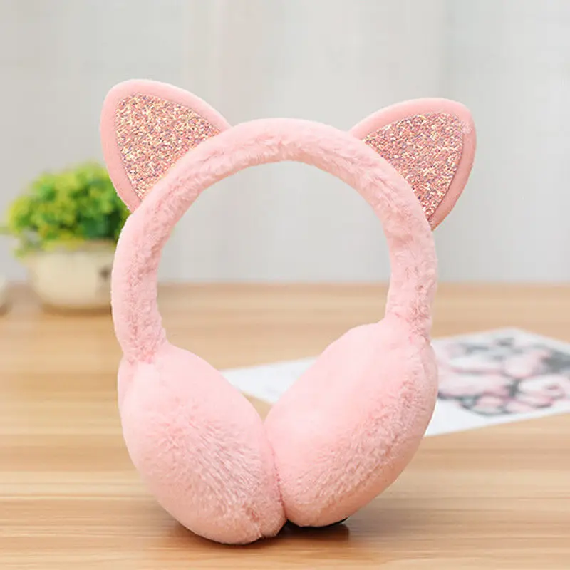 pink Зимние теплые наушники кошка с мехом теплые женские защита для ушей милые мягкие пушистые наушники - Цвет: pink