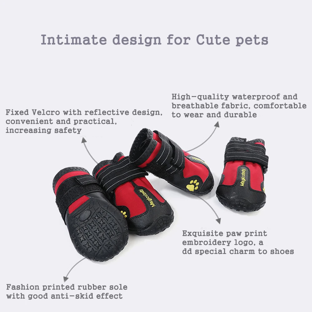 

4Pecs/set Dog Shoes Super Waterproof Luminous Reflective Outdoor Non-Slip Rubber Sole Paw Protector Dog For Large Medium