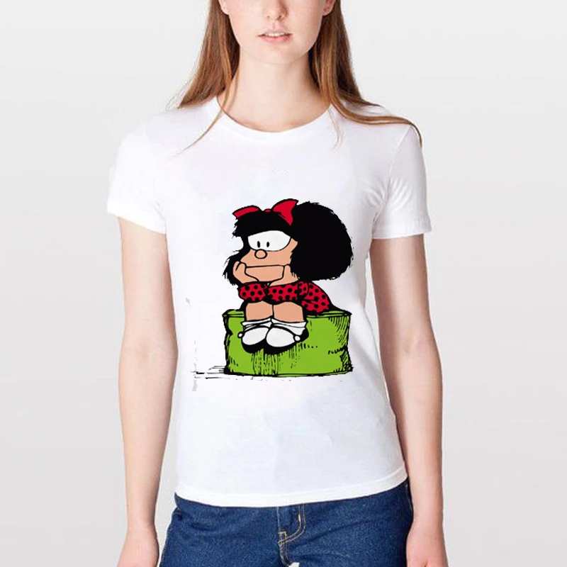 Футболка с коротким рукавом Quino, женская футболка Pkorli PAZ Mafalda, Женская забавная футболка с круглым вырезом, женские топы, футболки, Camiseta Mujer