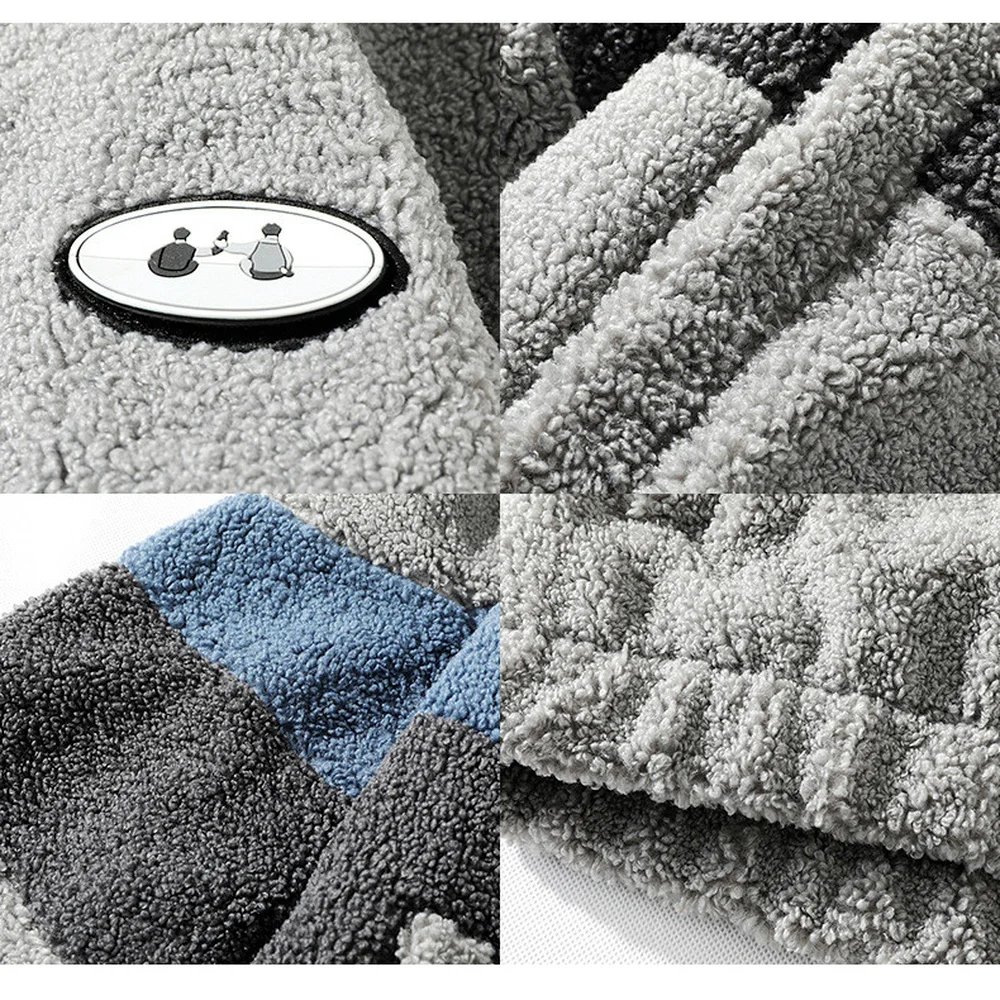 Covrlge Men Brand Jacket Winter Fleece Warm 3 Color Splicing Streetwear Hip Hop Slim Fit Lamb Wool Jackets Mens Clothing MWM125