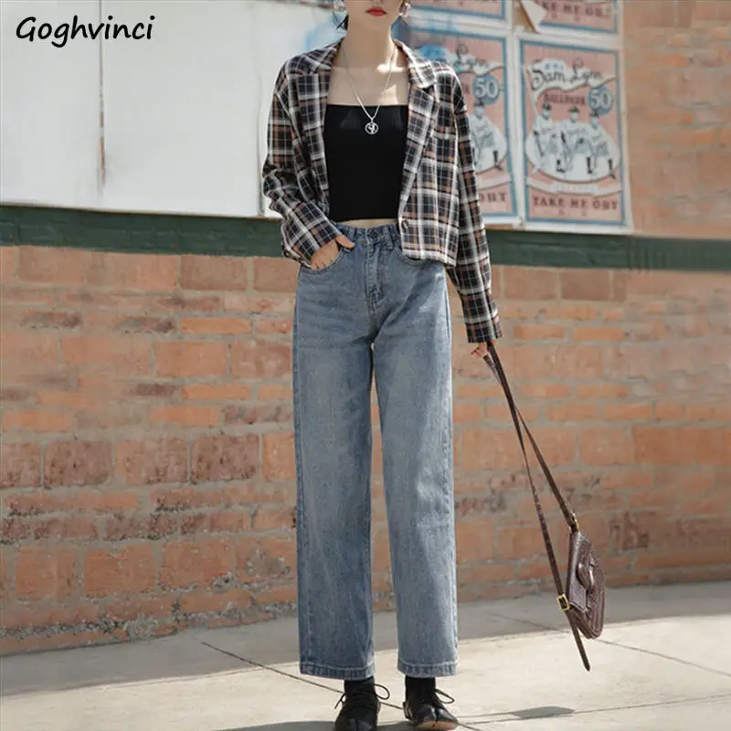

Women Jeans Streetwear Japanese Style All-match Casual Daily Vintage Ulzzang Straight Full Length Hole Fashion New Chic Harajuku