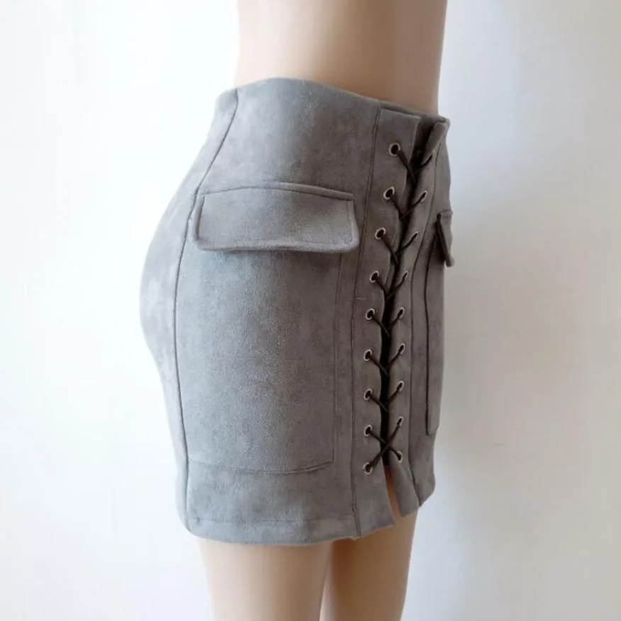 Винтажная Женская бандажная замшевая ткань мини-юбка тонкая бесшовная тянущаяся