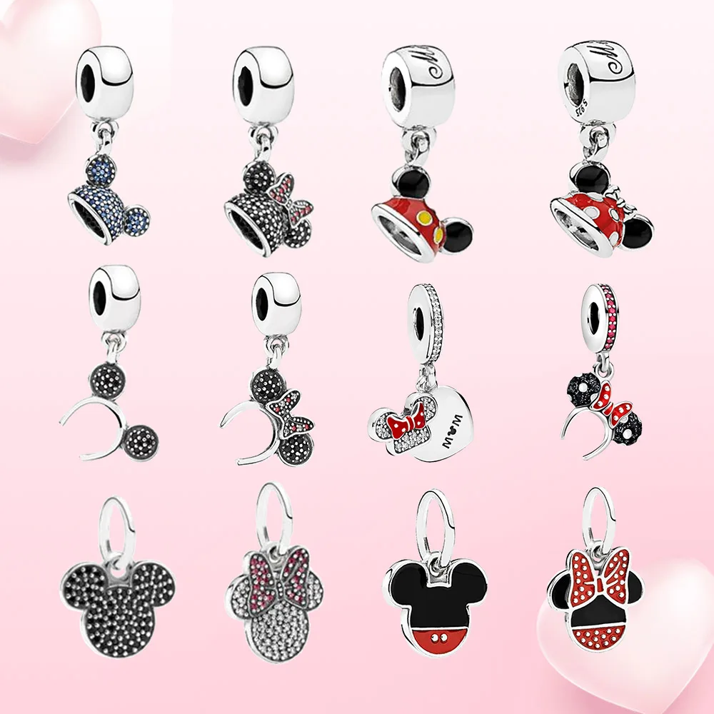 

925 silver charm Mouse ear pendant silver charm Shiny Zircon for women Fit Original Pan family bracelet for necklace diy jewelry