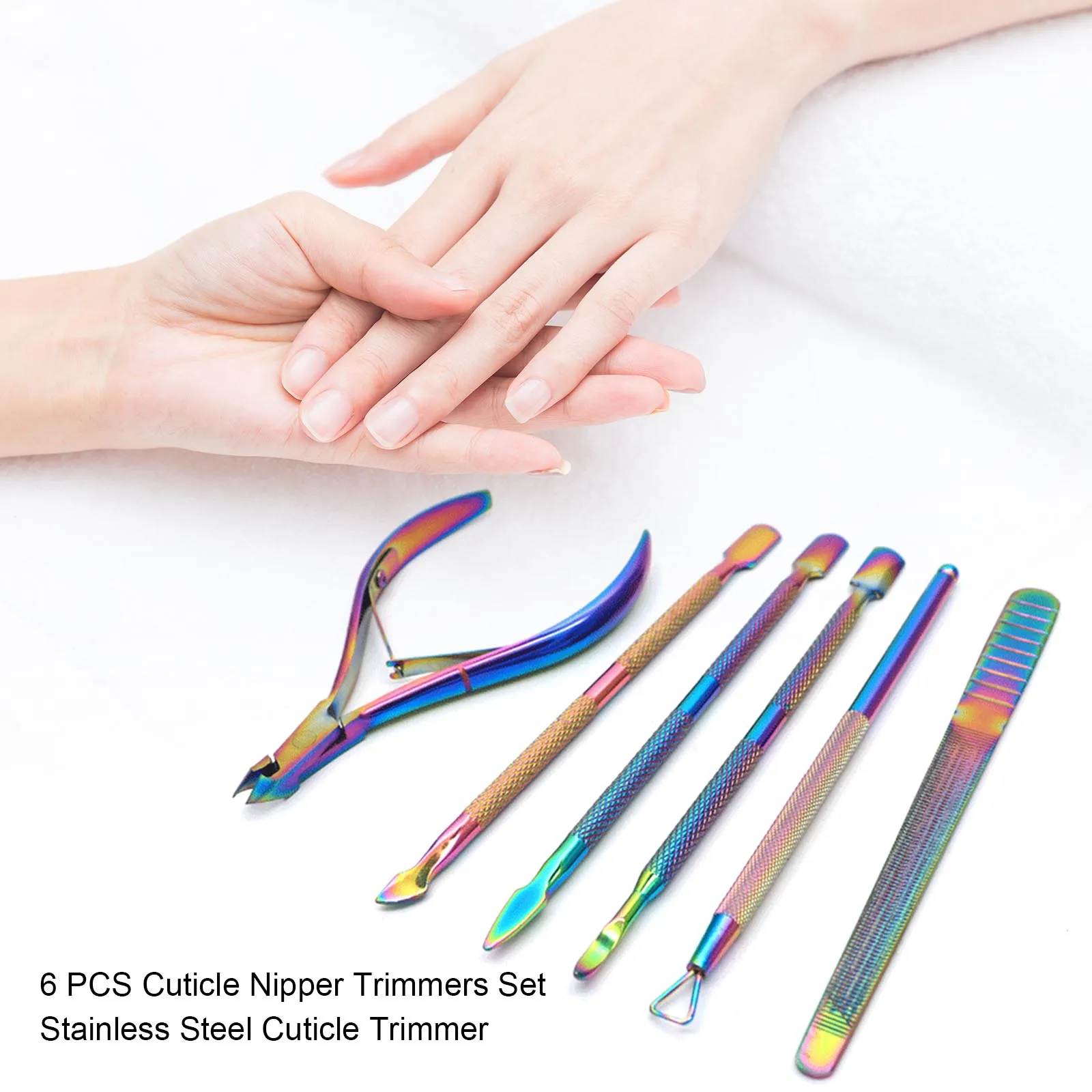 

6 PCS Cuticle Nipper Trimmers Set Stainless Steel Cuticle Trimmer Clipper Double Ended Cuticle Pushers Cutters Dead Skin Remover