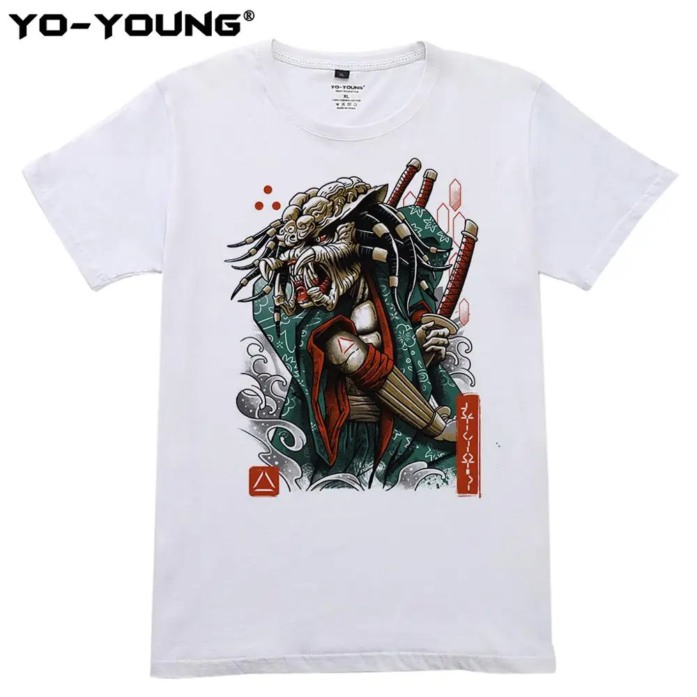 Футболка с принтом самурайского хищника 100% хлопок|Мужские футболки| |