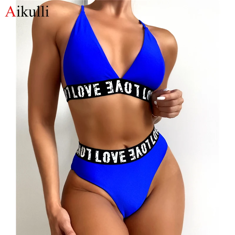

New Patchwork High Waist Bikini Set 2021 Swimsuit Women Sexy V-Neck Two-Piece Swimwear Summer Beach Sports Bikinis Bathing Suits