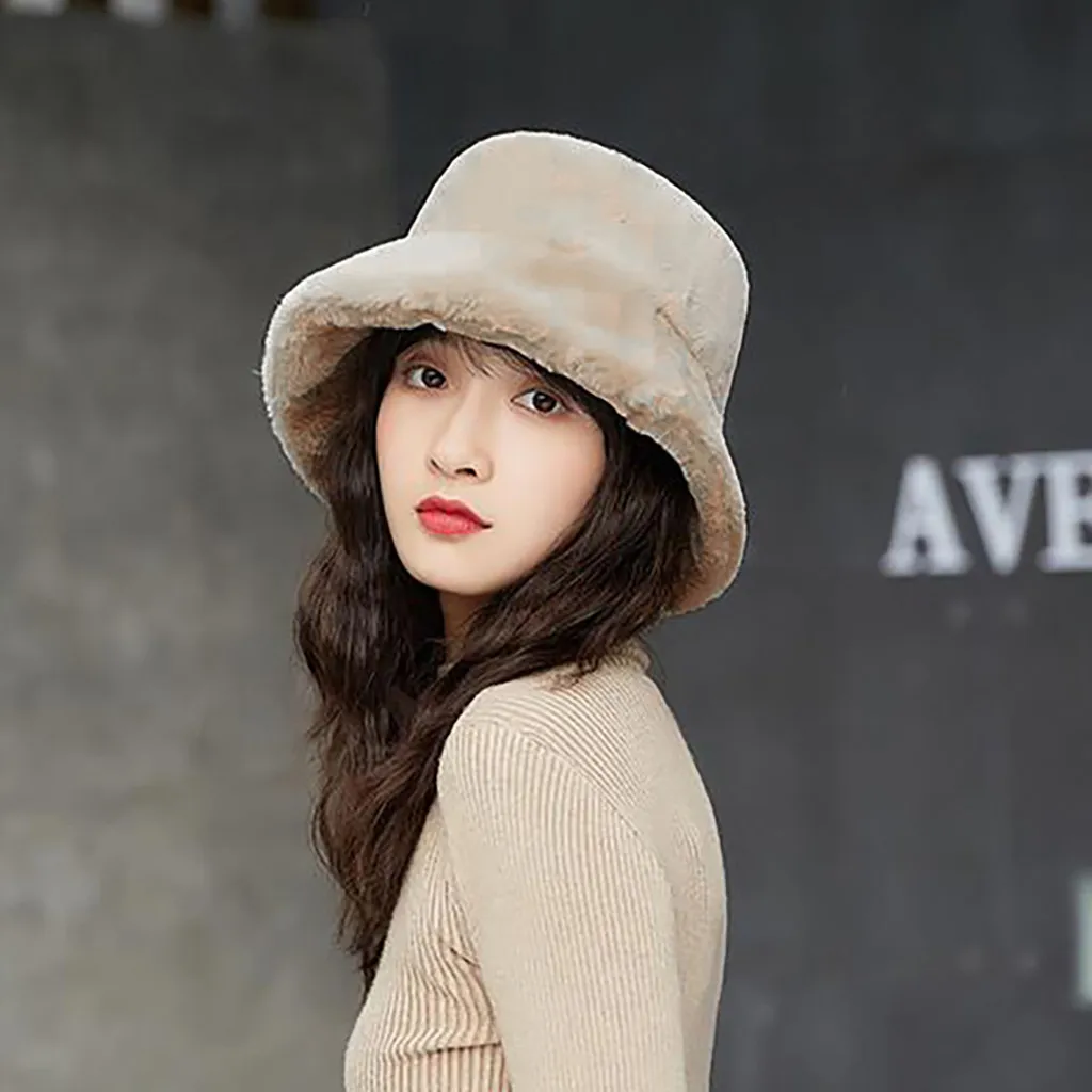 Женская зимняя Панама теплая однотонная шляпа на зиму из искусственного меха для