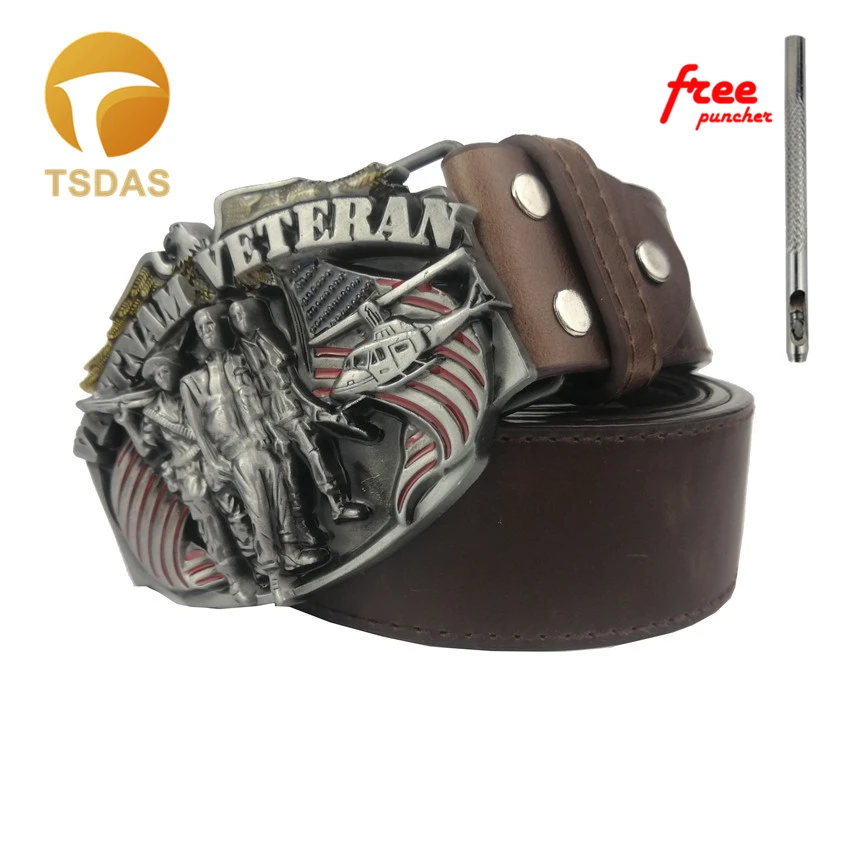 Мужской ремень с пряжкой ширина 4 см серебристый кожаным ремешком для ветеранов