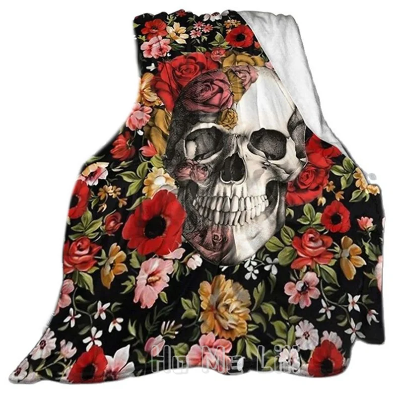 

Funny Cool Skull And Roses Ultra Soft Micro Flannel Blanket Plush Home Bedding Living Room Throw Popular For Bed Sofa
