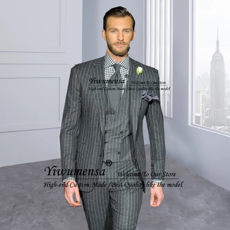 

Costume Homme Mariage 2020 Stripes Men Suit Slim Fit 3 Pieces Wedding Suits For Man Custom Made Groom Blazer Formal Smoking Gown
