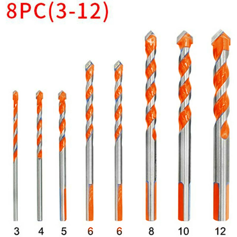 8pcs 3-12mm Triangle Drill Bit Multifunctional Drill Bit Triangle Drill Hand For Tile Concrete Brick Glass Wood Stone Power Tool