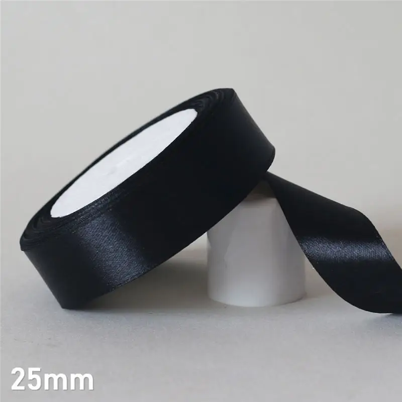 25mm 25 ярдов/6 мм-50 мм черный Шелковый Атласный ленточный материал для поделок для выпускного вечера вечерние украшения Свадебная подарочная коробка упаковка аксессуары D7 - Цвет: 25mm