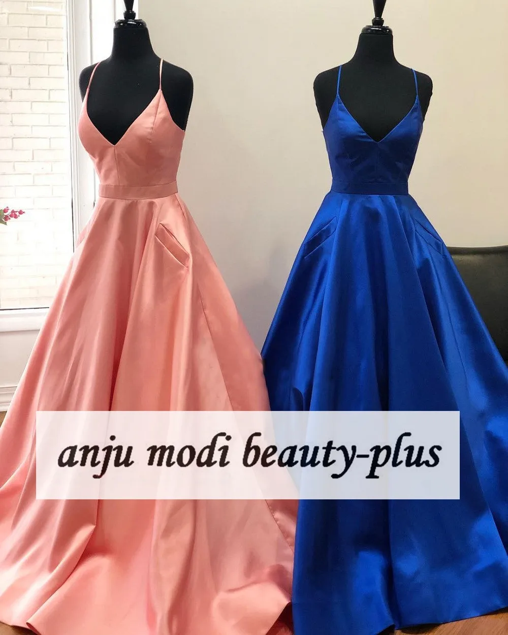 

2021 Long Satin Prom Dresses High Split Side V Neck Spaghetti Straps Formal Evening Party Gowns Robe De Soiree