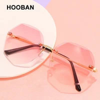 hooban brand designer rimless women sunglasses fashion round ladies sun glasses vintage summer driving travelling eyewear uv400