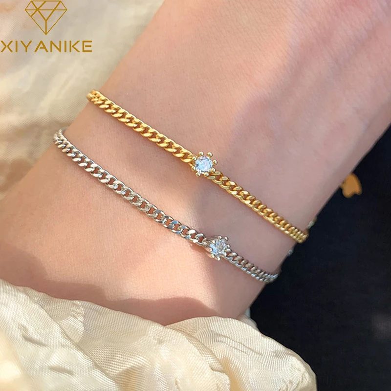 

GOLDRIA 925 Sterling Silver 2021 New A Shiny Diamond Chain Thin Bracelet Fashion Exquisite Jewelry Party Gift For Women Couple
