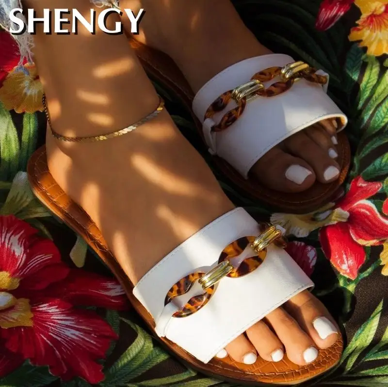 Женские пляжные шлепанцы SHENGY прозрачные сандалии на плоской подошве открытый