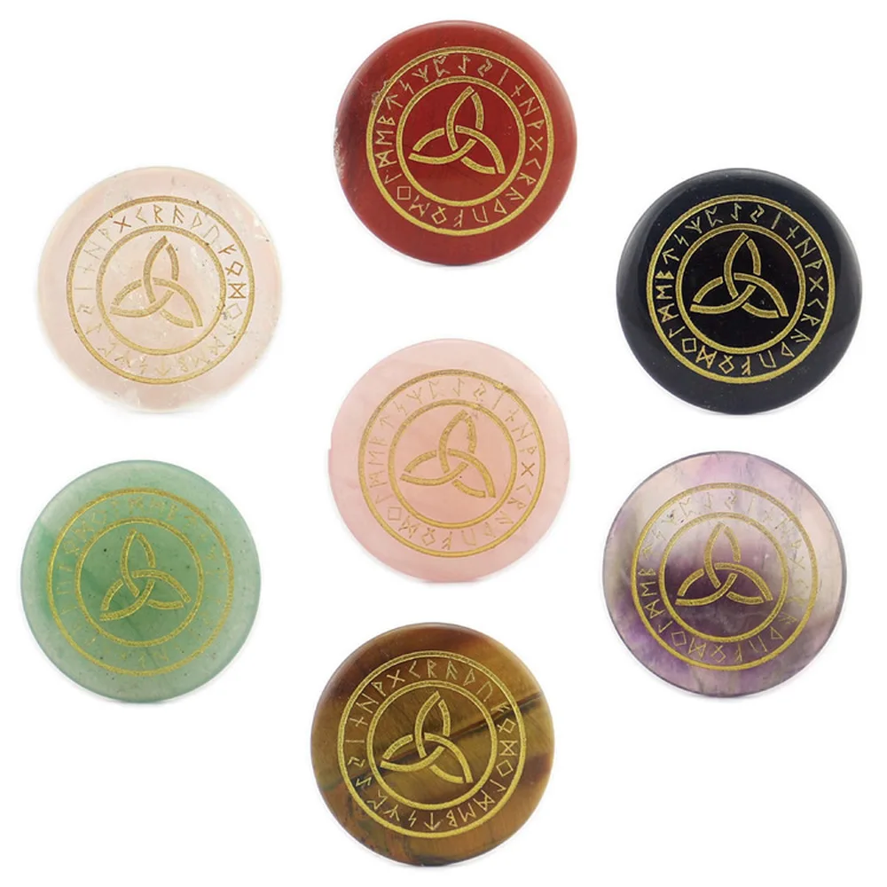 

Natural Stone European and American Mysterious Rune Round Fortune Telling Aura Divination Stone Chakra Jewelry Fashion Gift