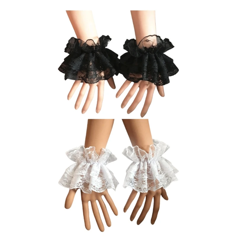 

Steampunk Lolita Hand Sleeve Wrist Cuffs Ruffled Floral Lace Elastic Bracelet 83XF