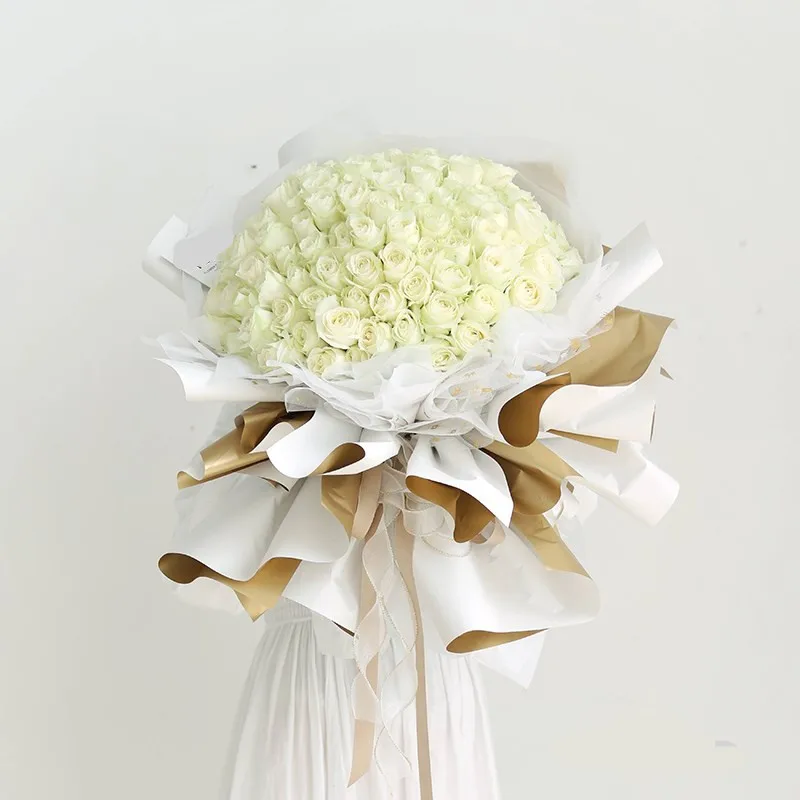 20 hojas de papel de envolver flores de lujo, de doble cara, Color dorado, resistente al agua, florister&iacute;a-0