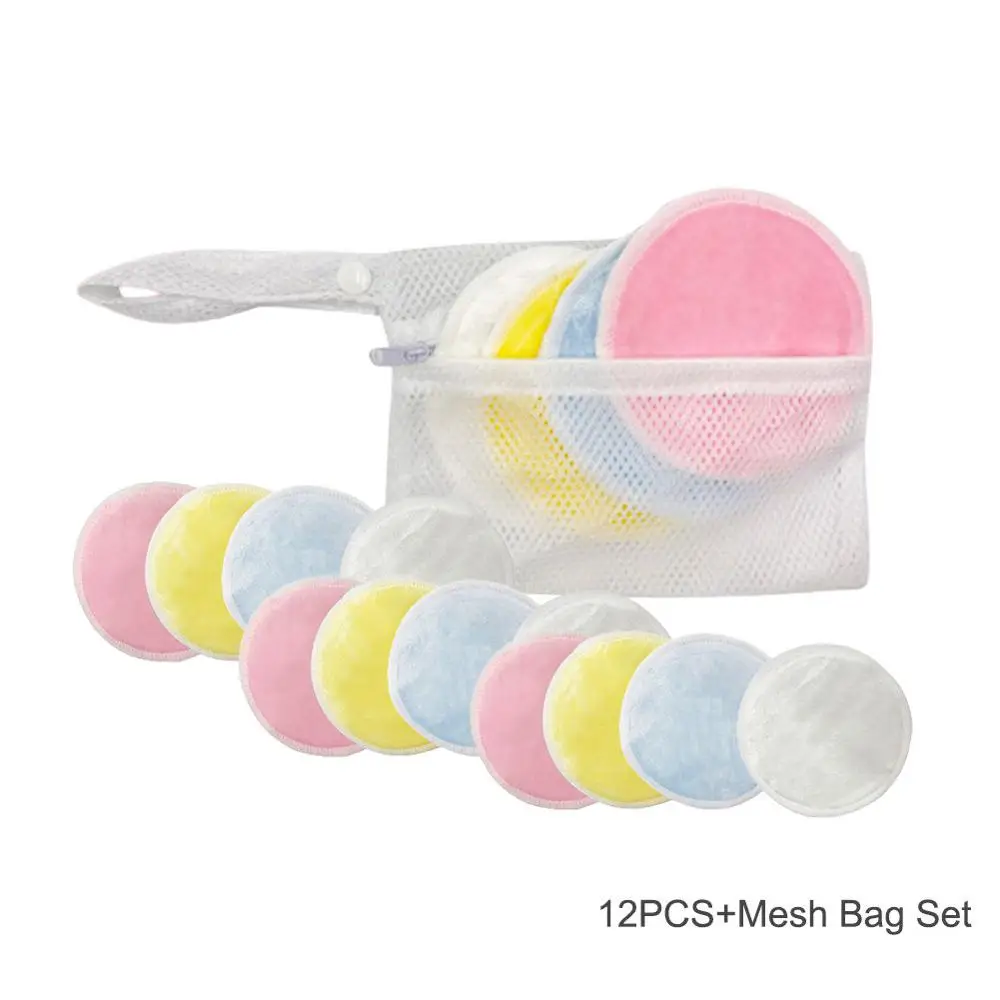 12Pcs Mesh Bag Set 20 шт./лот, многоразовые ватные диски, средство для снятия макияжа для лица, двухслойные подушечки для протирания ногтей, очищающие подушечки, моющиеся с мешком для стирки - Цвет: 12Pcs Mesh Bag Set