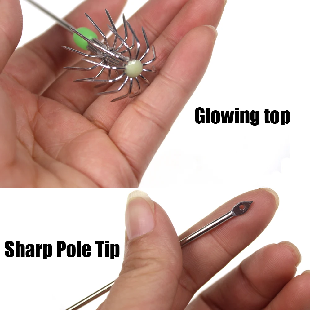 Saltwater Glowing Jig Fishing Tackle 15cm Stainless Steel Double Layers Umbrella Squid Hook Cuttlefish Lure Bait |