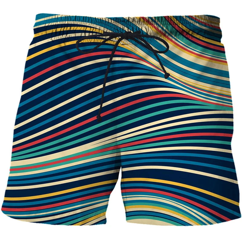 2021 New Color stripe Brand Men's shorts 3D Printed vertigo Beach Shorts Design Thin Swimming Shorts Surfing Male Board Shorts
