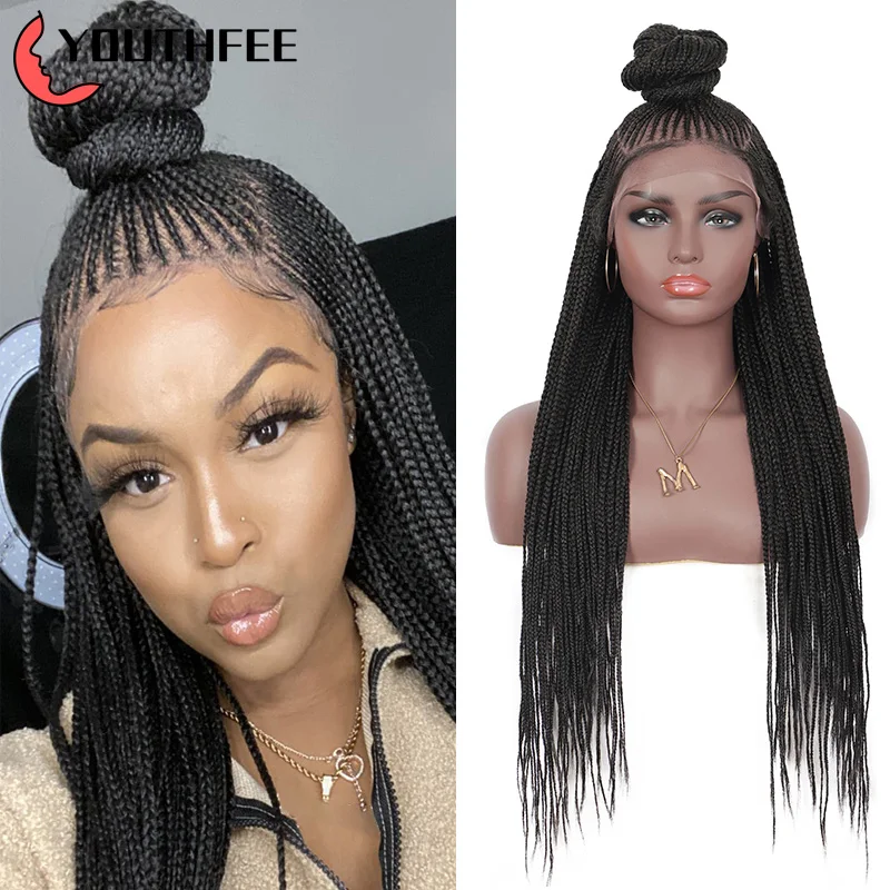 

Парик Youthfee на сетке, синтетические плетеные передние парики, 13x7 Updo Cornrow, с детскими волосами для черных женщин, парик для косичек