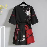 japanese harajuku anime fox cosplay costume suit adult summer womens clothing red ribbon girl lolita t shirt short skirt set