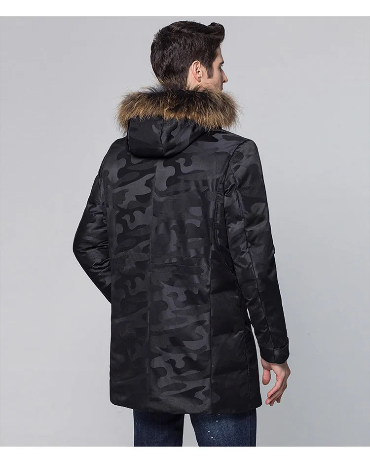 Новинка 2021 зимнее Мужское пальто на утином пуху с натуральным мехом енота капюшоне Мужская теплая парка