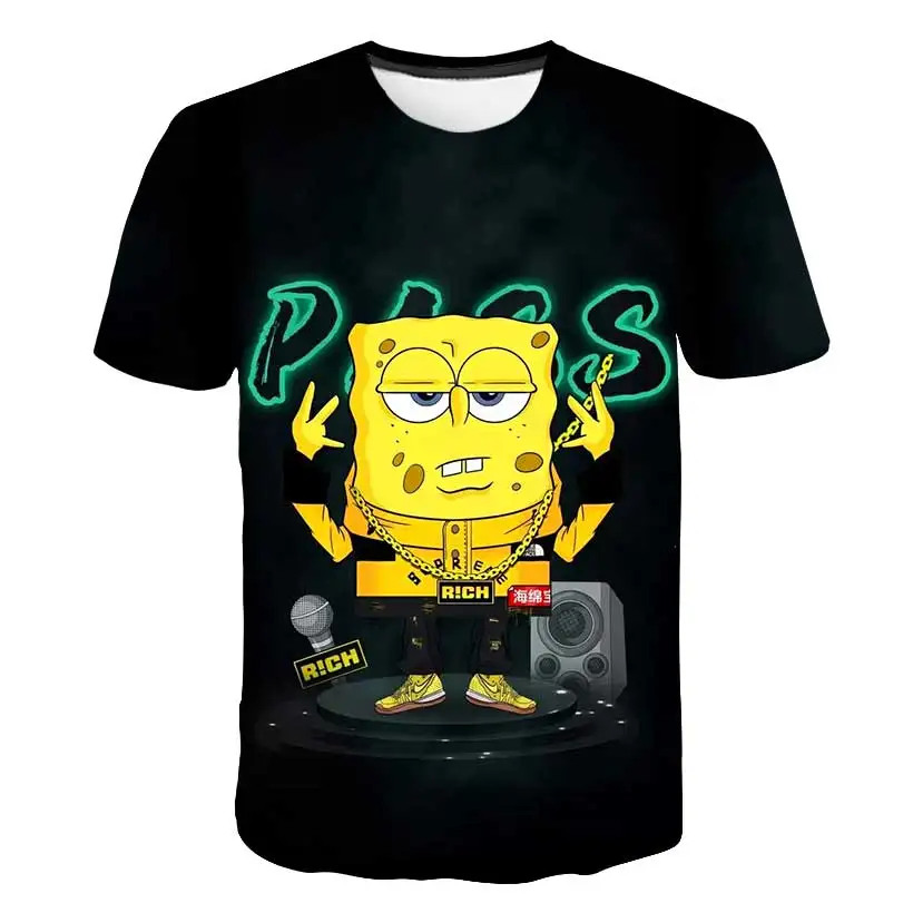 

Summer New Boy Girl T-shirt 3d Printing Yellow Sponge Children Cartoon Animation Fashion Casual Top