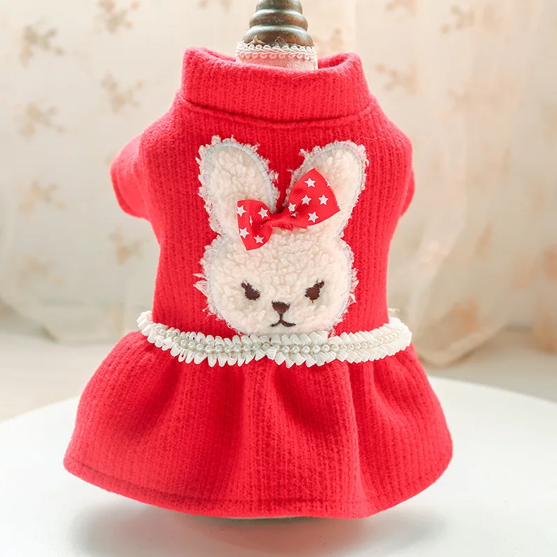 

Autumn Winter Cute Rabbit Bows Dog Girl Dresses Party Pet Costume For Small Medium Animal Puppy Cat Clothes Pug Bulldog Terrier