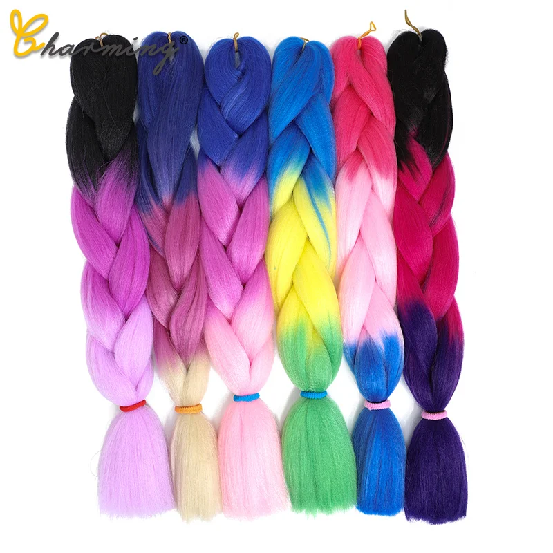 

CHARMING Spring Jumbo Braids Glowing Long Strands Ombre Crochet Braid Synthetic Braiding Hair Extensions for Woman Blonde Pink