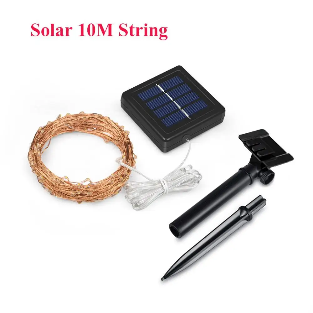 10M Solar String 10 м 20 м светодиодный светильник на солнечной батарее 2 м 5 м Питание от батареи медный провод Сказочный светильник гирлянда Рождественская Свадебная вечеринка украшение сада патио - Испускаемый цвет: 10M Solar String