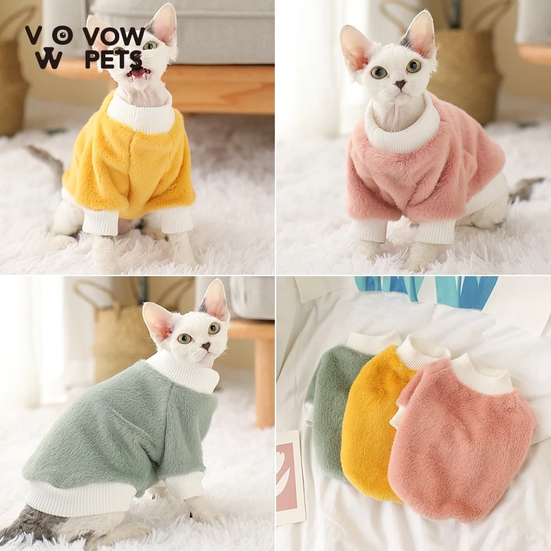 

VOW Pets Cat Clothes Autumn Winter Sphinx Cat Costume Soft Fleece Dog Cat Hoodies Kedi Sphynx Warm Sweater Chihuahua Clothing