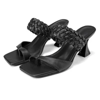summer pu leather braided thin high heel sandals slides women party shoes cross wove folds mules sexy slippers 42
