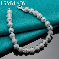 urmylady 925 sterling silver 8mm matte bead ball chain bracelet for woman wedding engagement simple fashion jewelry
