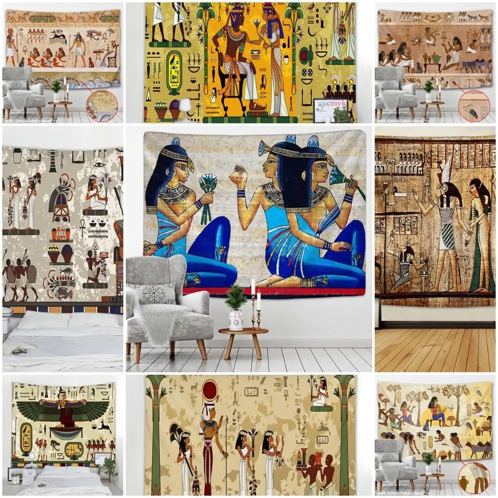 

Golden Ancient Egypt Tapestry Wall Hanging Old Culture Printed Hippie Egyptian Tapestries Wall Cloth Home Decor Vintage Tapestry