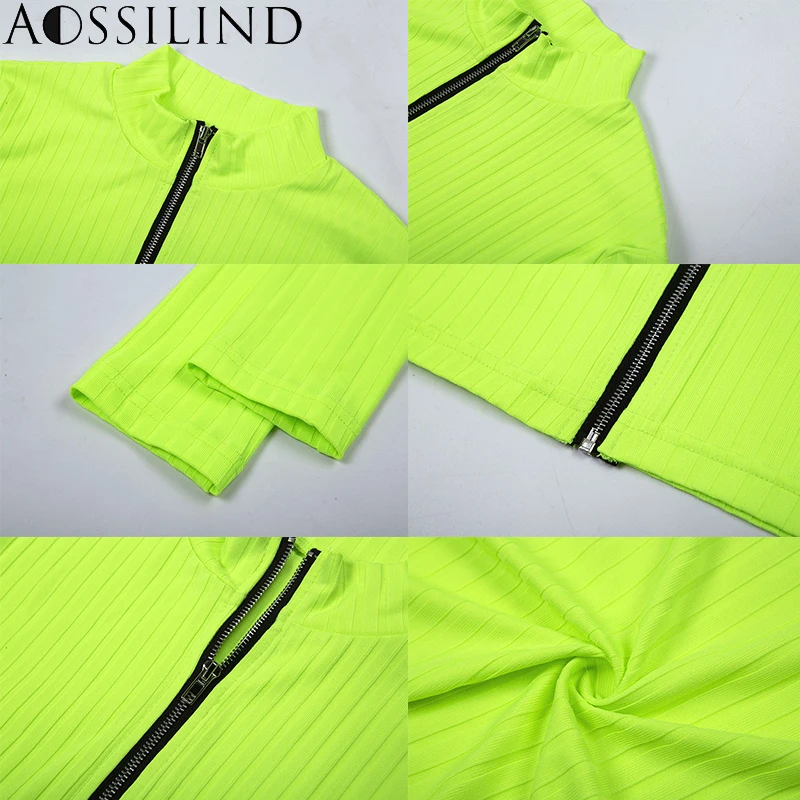 Неоново-желтое облегающее платье AOSSILIND с длинным рукавом Осень-зима 2019