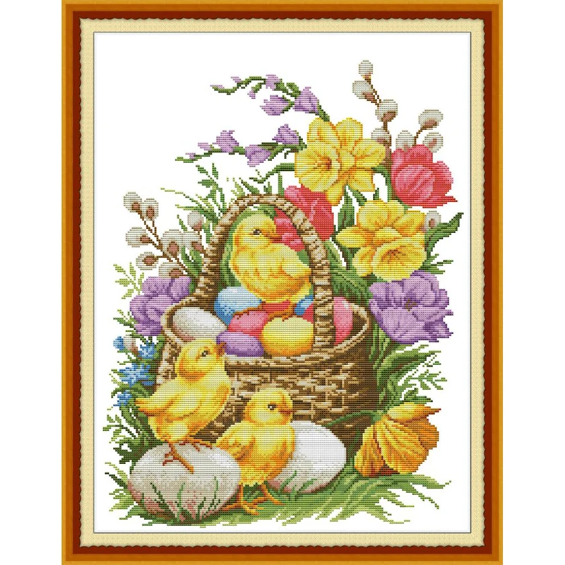 

Everlasting Love Chickens And Flowers Chinese Cross Stitch Kits Ecological Cotton Stamped Printed DIY Gift Christmas Decoration