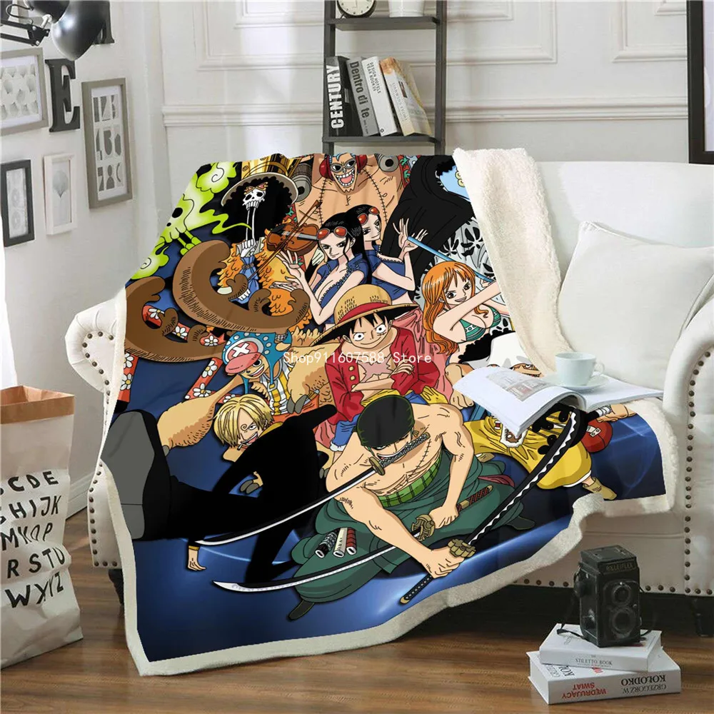 

Anime One Piece 3D Printing Fleece Blanket Adult Fashion Quilts Home Office Washable Plush Duvet Casual Kids Sherpa Blanket