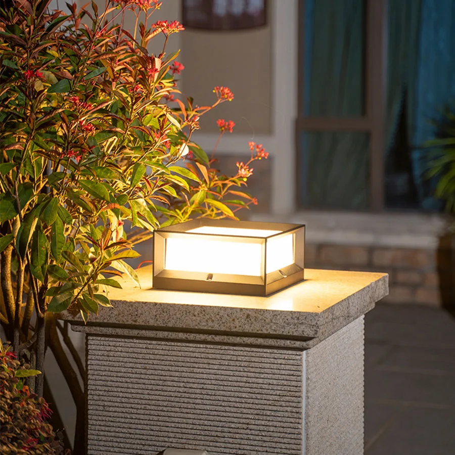 

Waterproof Outdoor Garden Post Lamp Solar Outside Square Pillar Light Villa Exterior Wall Column Lamps Fence Landscape Lights